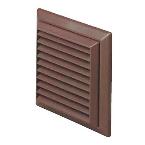 A brown plastic Manrose louvre grille designed for a 100mm ducting system, featuring a surface-mounted grid pattern.